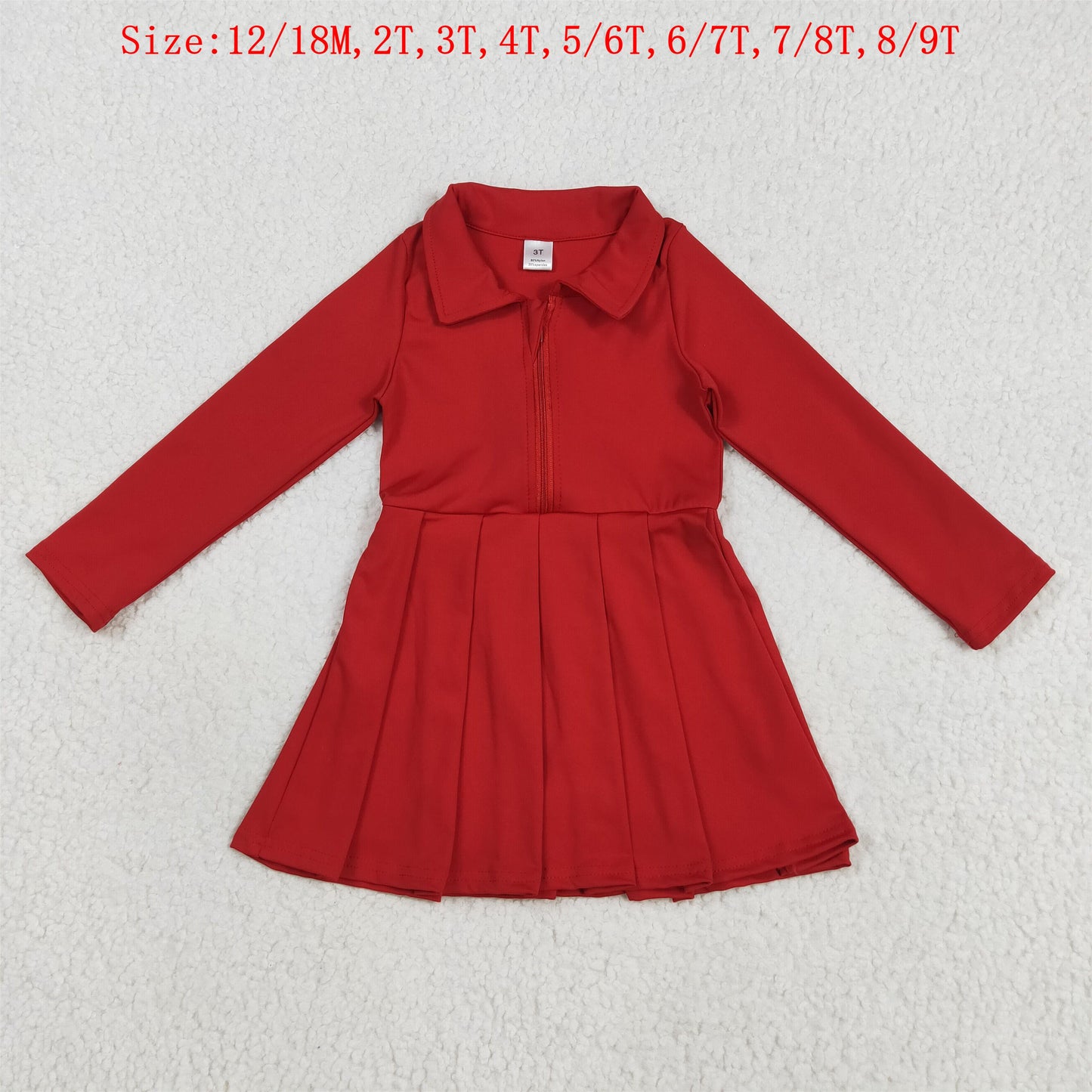 GLD1153 Red Color Girls Long Sleeve Zipper Knee Length Yoga Dress