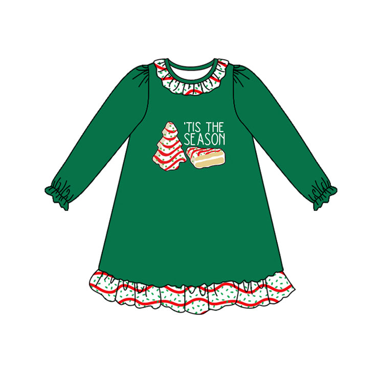 (Pre-order)GLD1155 Debbie Cake Print Girls Christmas Knee Length Dress
