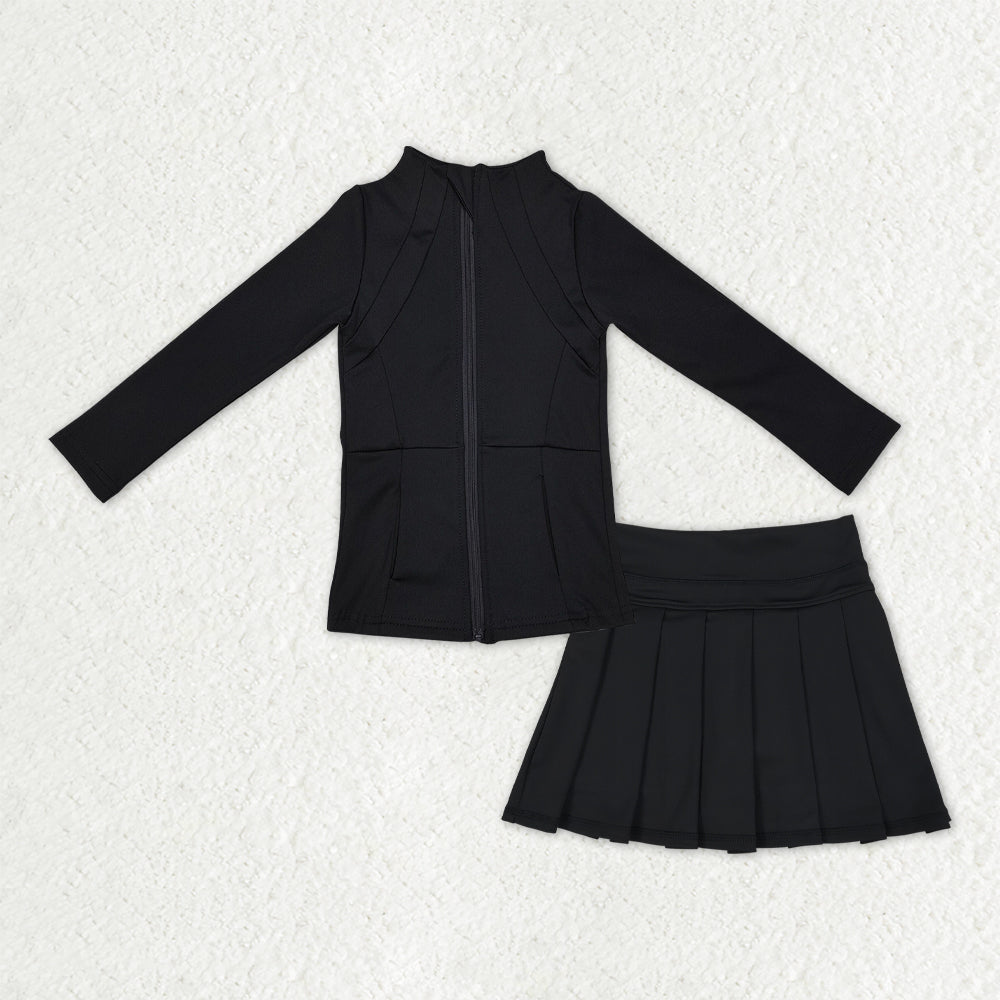 5 Colors Solid Zipper Jackets Top Ruffle Skirts Shorts Girls Yoga Clothes Set Sisters Wear Outfits