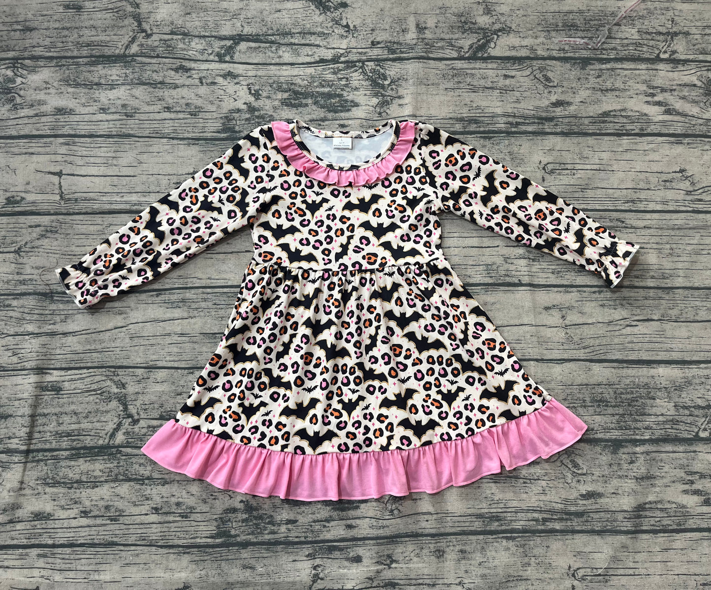 (Pre-order)GLD1224 Bat Leopard Print Girls Halloween Knee Length Dress