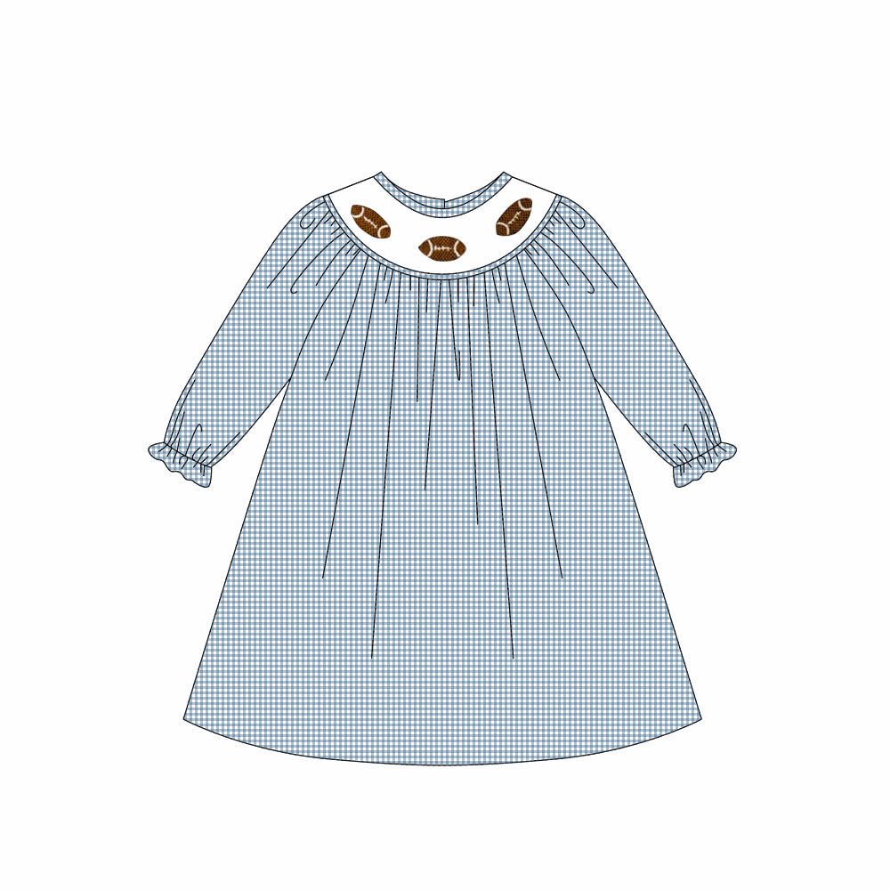 (Pre-order)GLD1247 Football Plaid Print Girls Long Sleeve Knee Length Dress