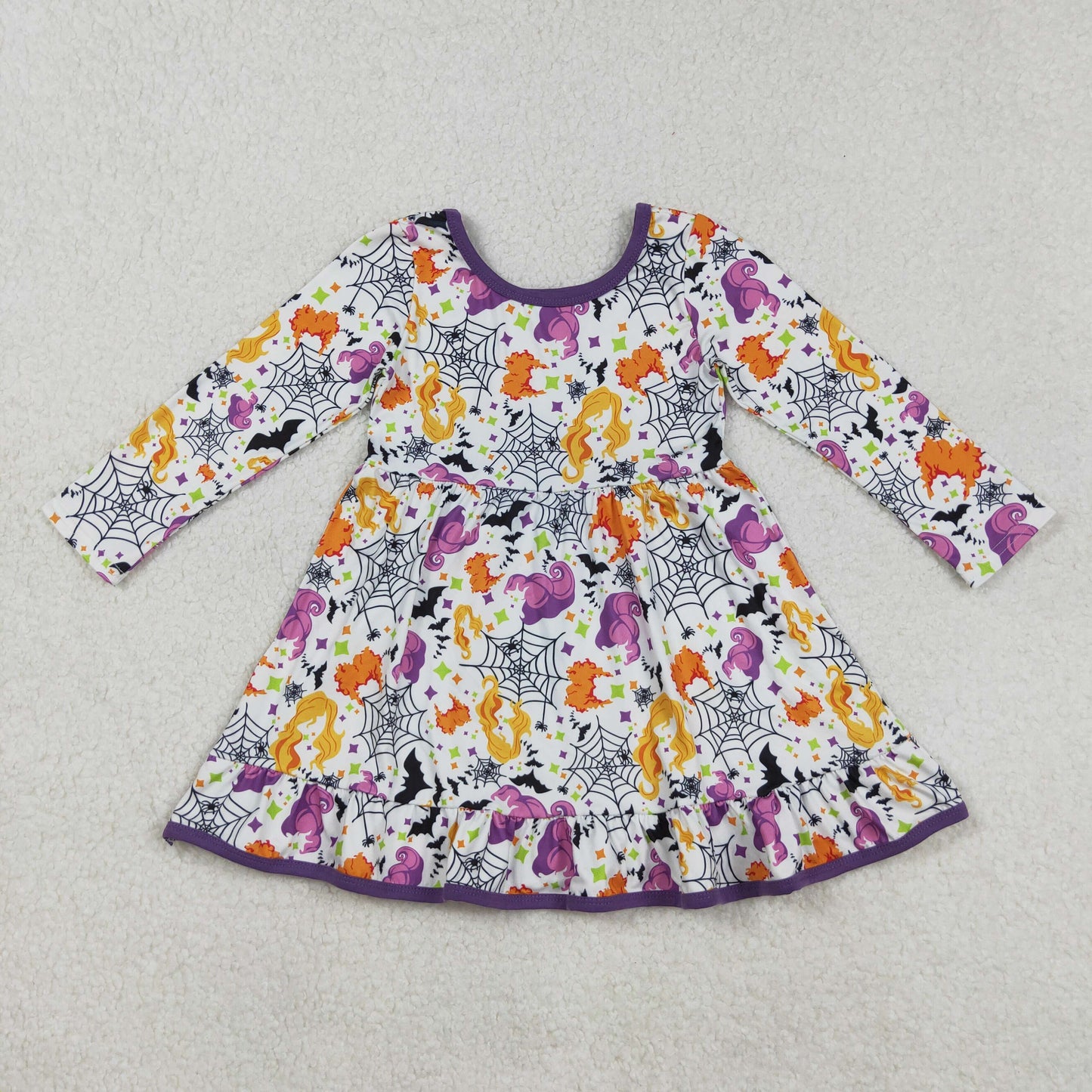 GLD1249 Witch Print Girls Halloween Knee Length Dress