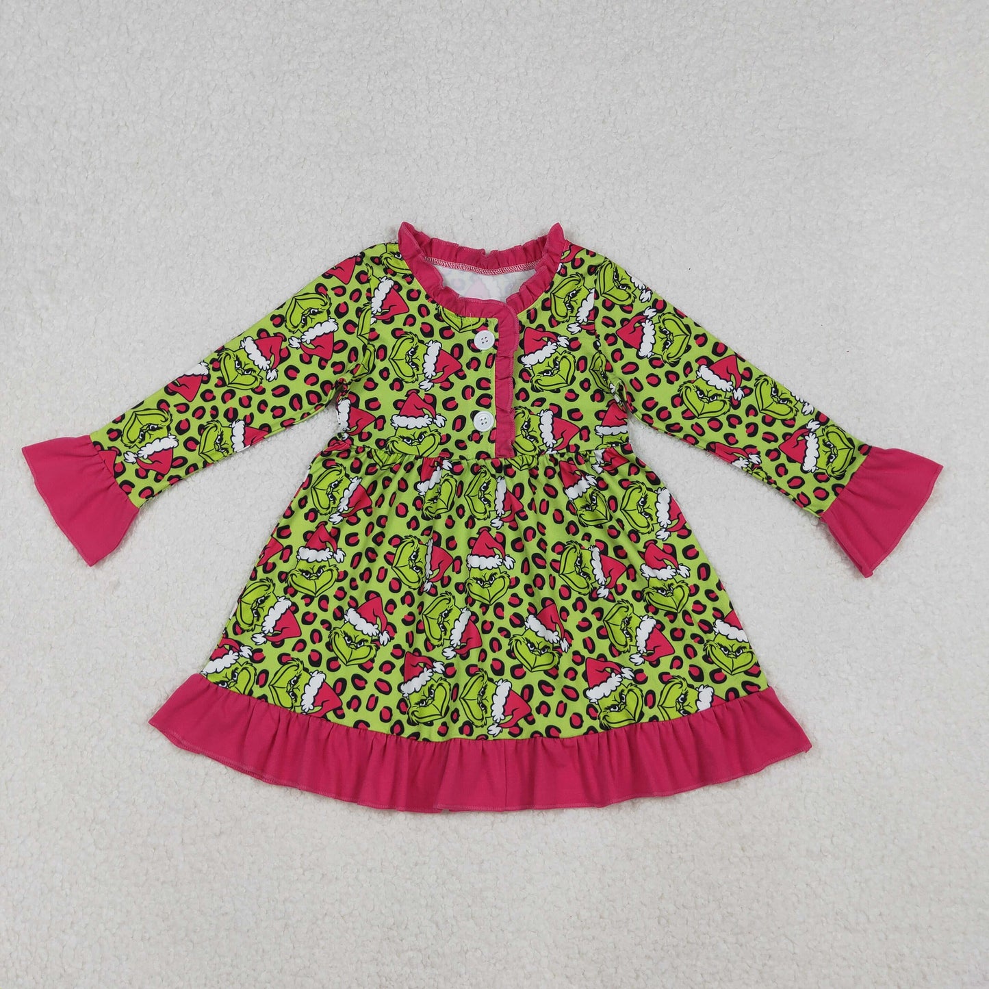 GLD1254 Green Frog Leopard Print Girls Christmas Knee Length Pajamas Gown Dress