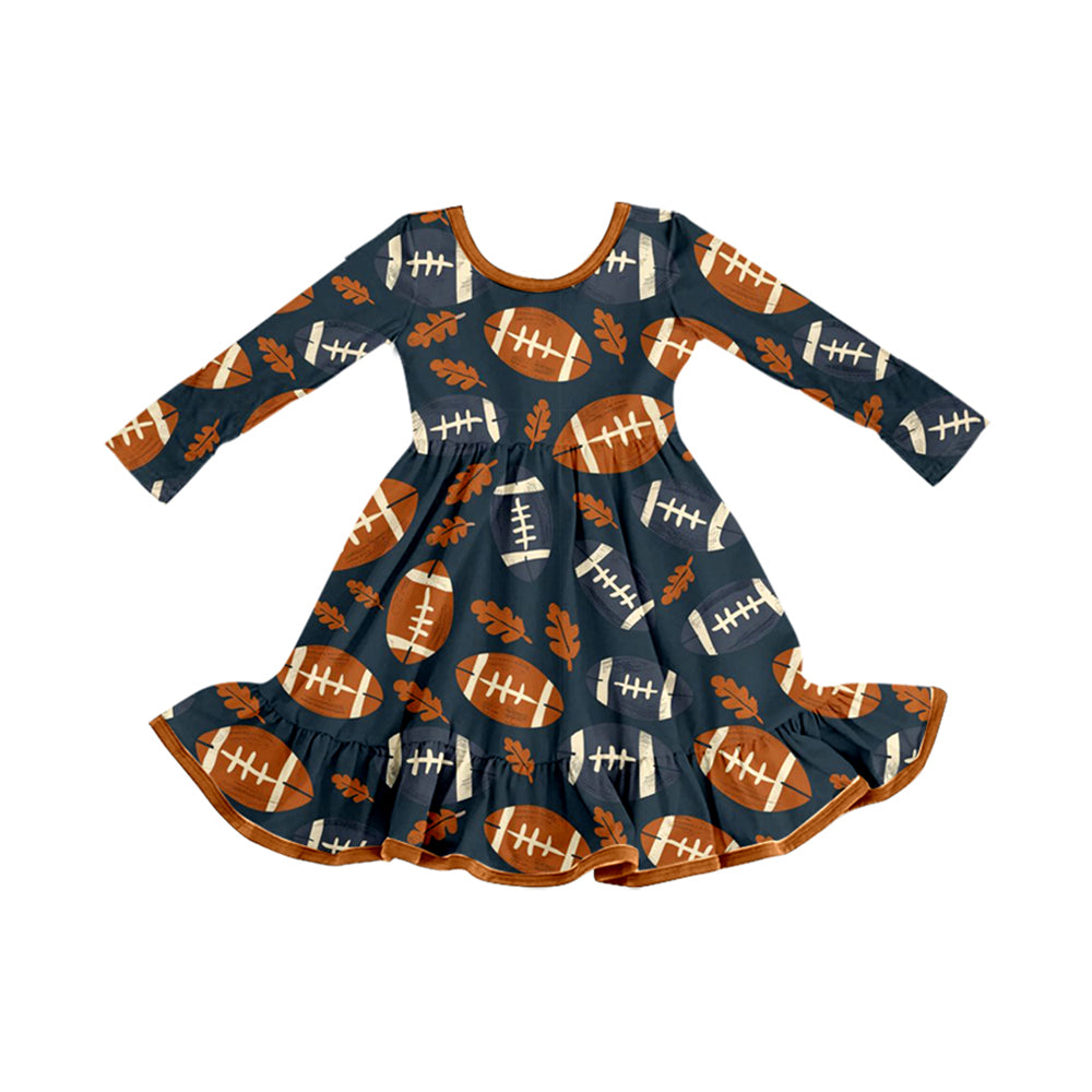 (Pre-order)GLD1262 Football Leaf Print Girls Fall Knee Length Dress
