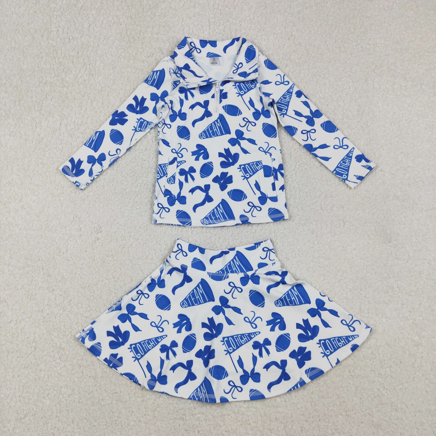 GLD1283 Go Team Cheer Bows Blue Tank Top Skirts Shorts Girls Summer Yoga Outfits
