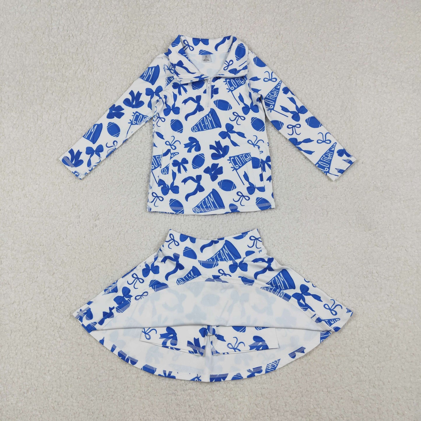 GLD1283 Go Team Cheer Bows Blue Tank Top Skirts Shorts Girls Summer Yoga Outfits
