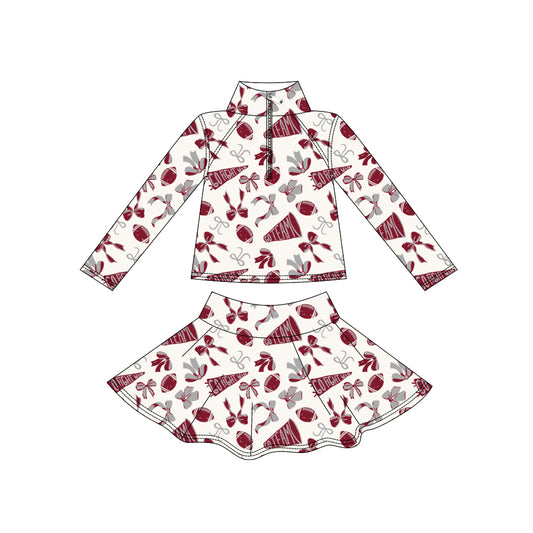 (Pre-order)GLD1284 Go Team Cheer Bows Wine Tank Top Skirts Shorts Girls Summer Yoga Outfits