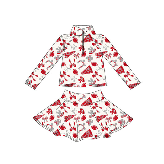 (Pre-order)GLD1286 Go Team Cheer Bows Red Tank Top Skirts Shorts Girls Summer Yoga Outfits