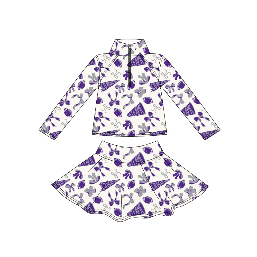 (Pre-order)GLD1287 Go Team Cheer Bows Purple Tank Top Skirts Shorts Girls Summer Yoga Outfits