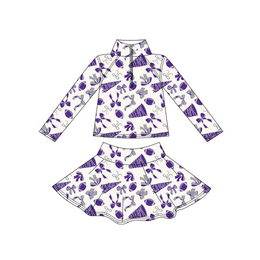 (Pre-order)GLD1287 Go Team Cheer Bows Purple Tank Top Skirts Shorts Girls Summer Yoga Outfits