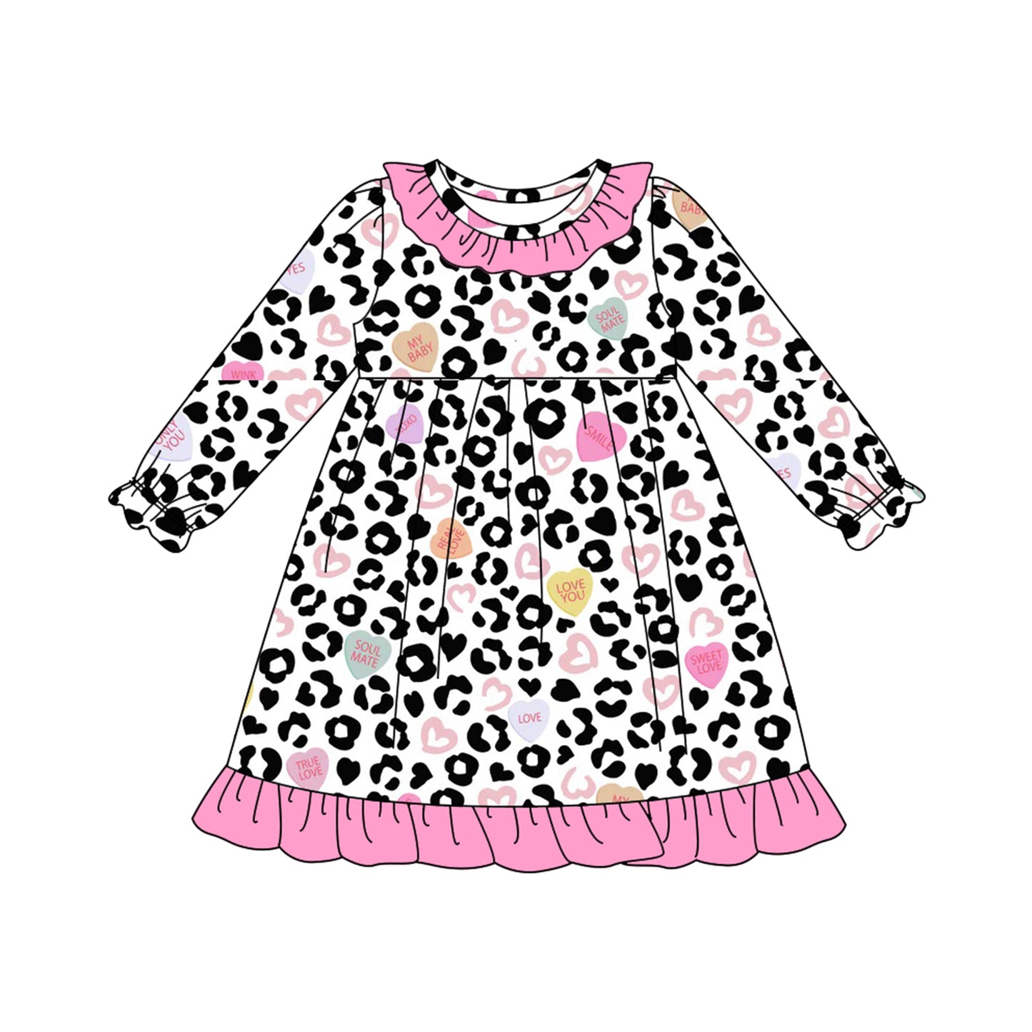 (Pre-order)GLD1290 LOVE YOU Heart Leopard Print Girls Valentine's Day Knee Length Dress