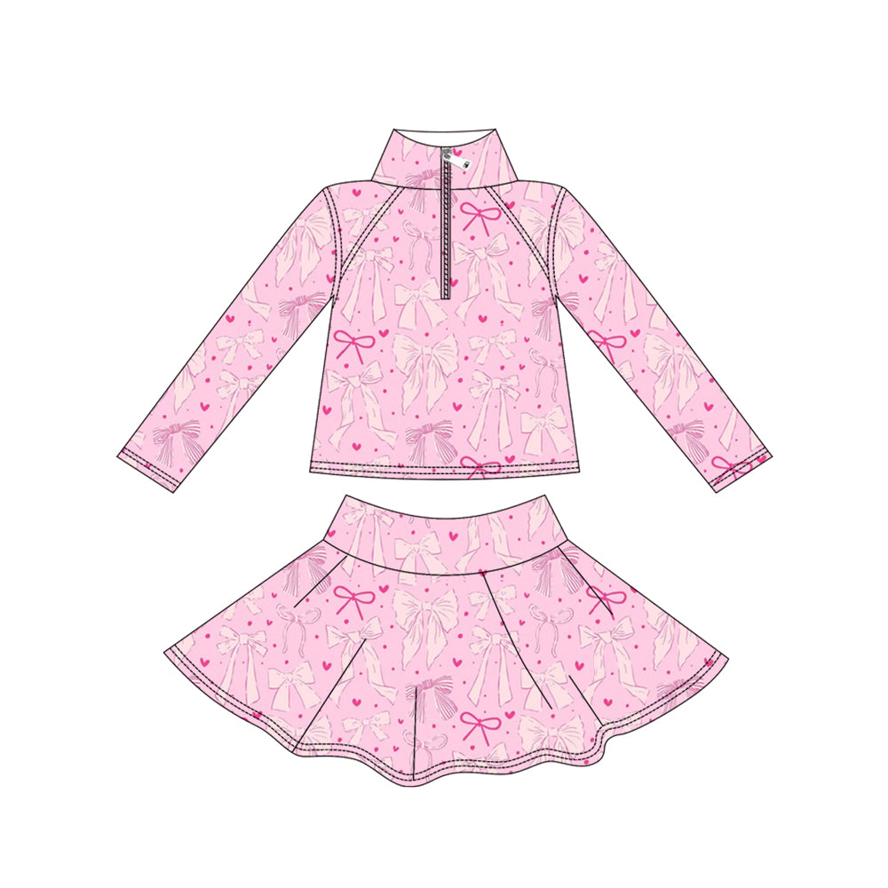 (Pre-order)GLD1314 Pink Bows Heart Zipper Pullover Top Skirts Shorts Girls Yoga Outfits
