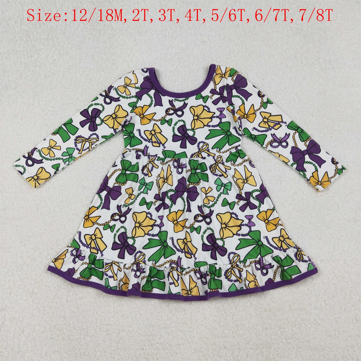 Colorful Bows Print Girls Mardi Gras Clothes Sisters Matching Wear
