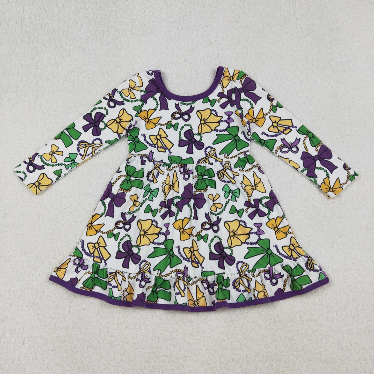 Colorful Bows Print Girls Mardi Gras Clothes Sisters Matching Wear