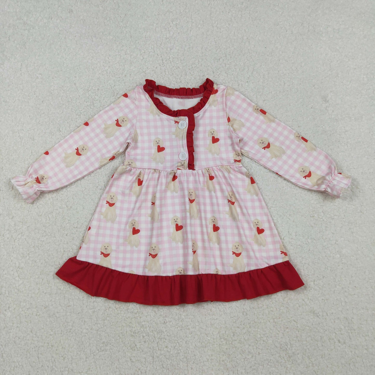 Puppy Heart Pink Plaid Print Family Valentine's Day Pajamas Matching Clothes