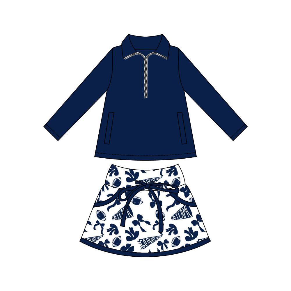 (Pre-order)GLD1325 Navy Zipper Pullover Top Go Team Bows Skirts Shorts Girls Outfits