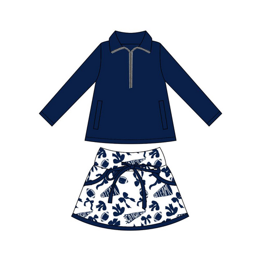 (Pre-order)GLD1325 Navy Zipper Pullover Top Go Team Bows Skirts Shorts Girls Outfits