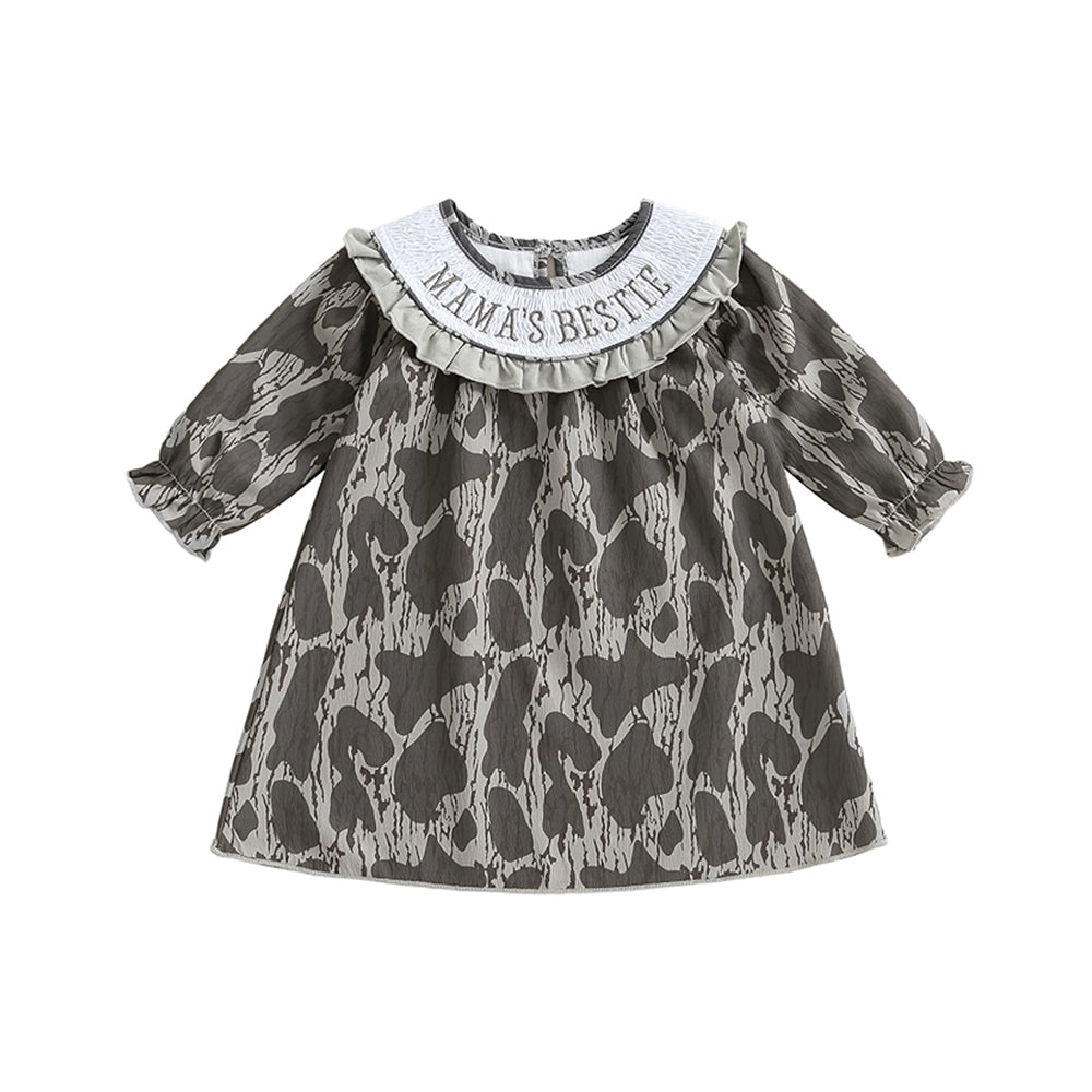 (Pre-order)GLD1372 MAMA'S BESTIE Camo Print Girls Knee Length Dress