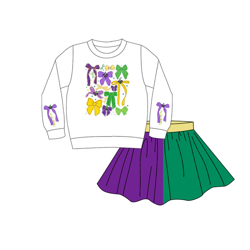 (Pre-order)GLD1386 Colorful Bows Anchor Print Skirts Girls Mardi Gras Clothes Set
