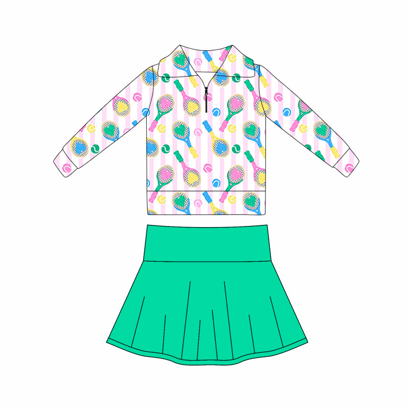 (Pre-order)GLD1417 Tennis Heart Zipper Top Green Skirts Girls Valentine's Day Yoga Clothes Set