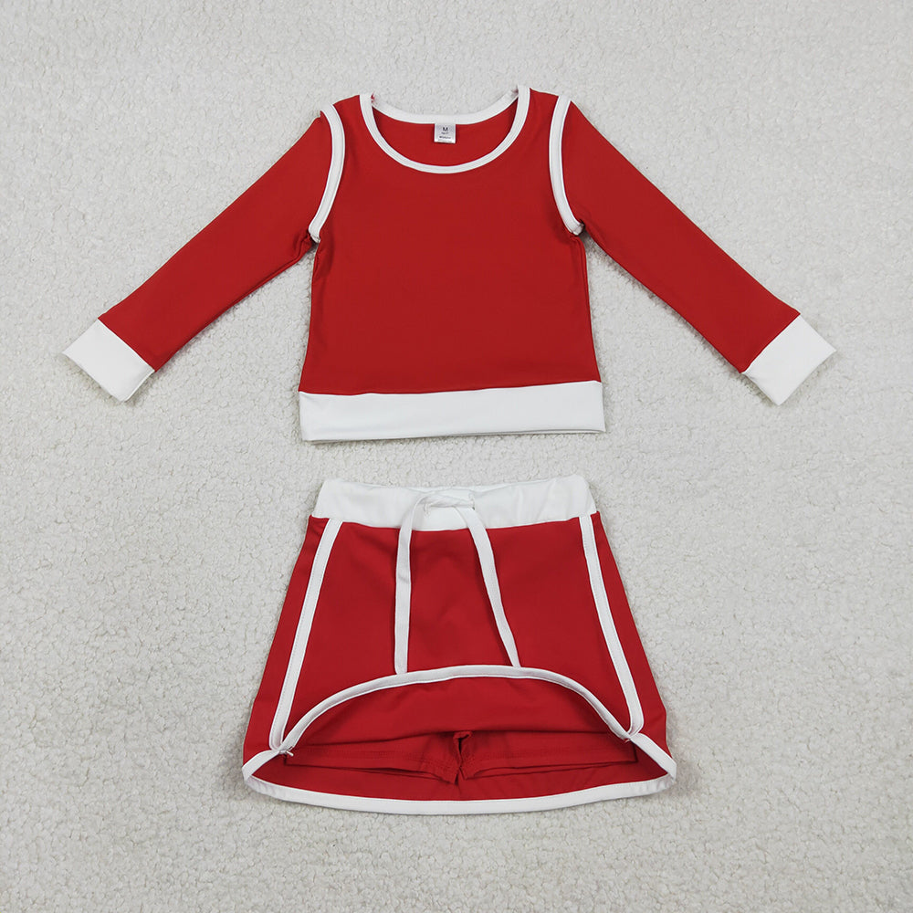 GLD1482 Red Long Sleeve Top Skirts Shorts Girls Yoga Clothes Set