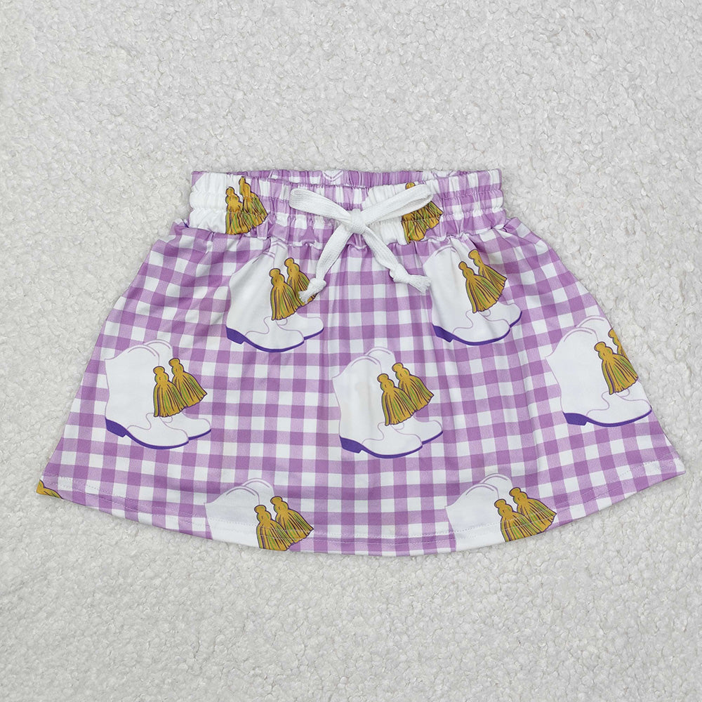 GLK0035 Boots Purple Plaid Print Girls Mardi Gras Bottom Shorts Skirts