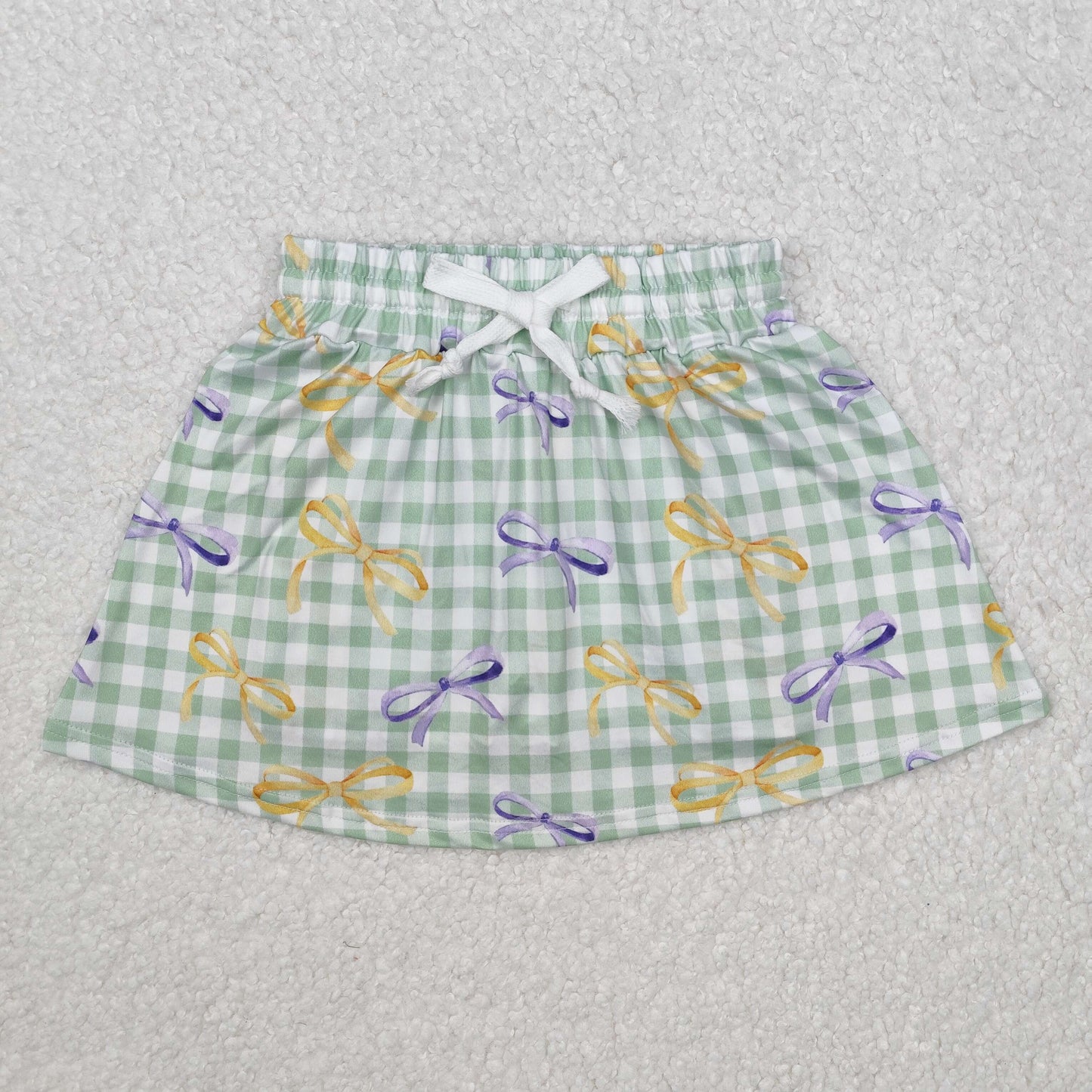 GLK0036 Bows Green Plaid Print Girls Mardi Gras Bottom Shorts Skirts