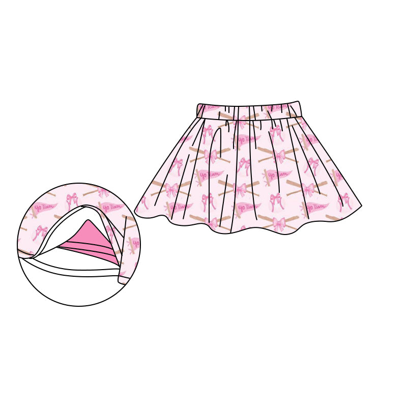 (Pre-order)GLK0045 Pink Bows Baseball Print Girls Summer Bottom Skirts Shorts