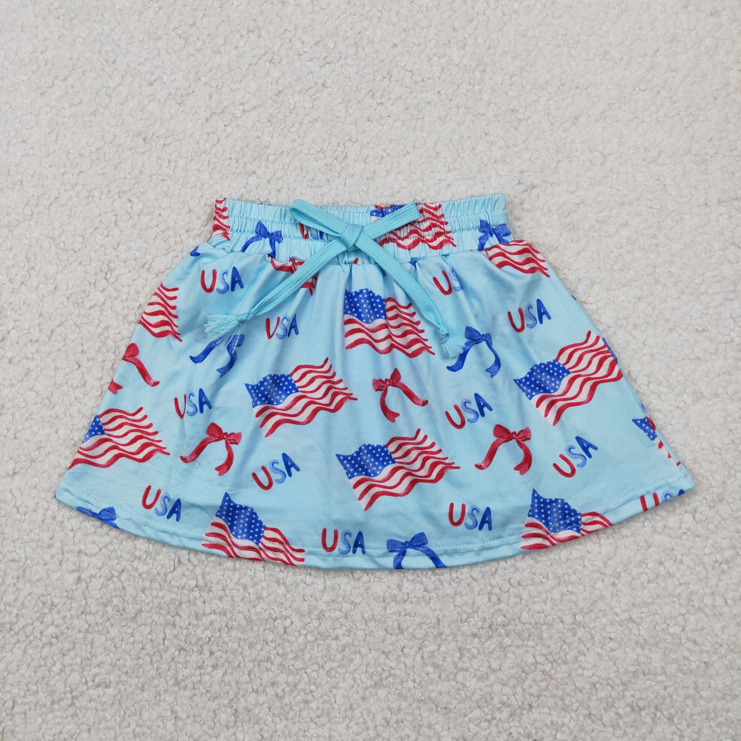 GLK0050 Bows Flag USA Print Girls 4th of July Bottom Skirts Shorts