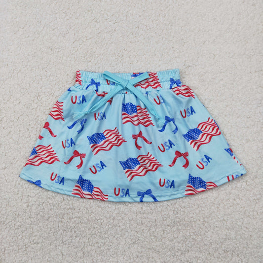 GLK0050  Bows Flag USA Print Girls 4th of July Bottom Skirts Shorts