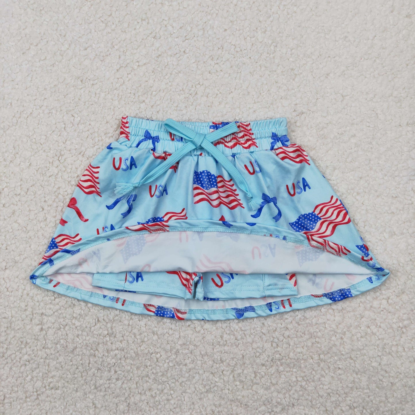 GLK0050 Bows Flag USA Print Girls 4th of July Bottom Skirts Shorts