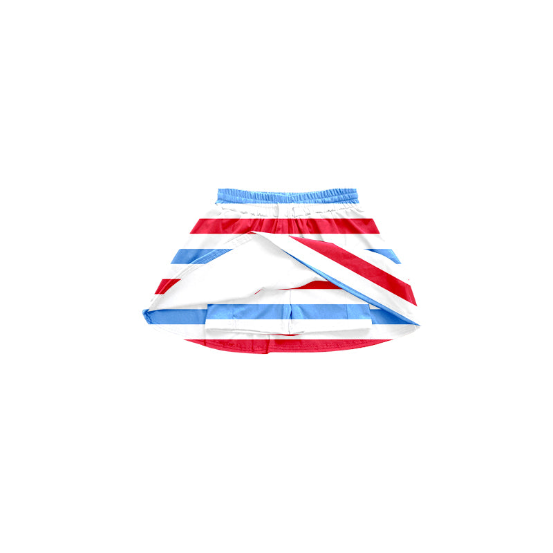 (Pre-order)GLK0053 Red Blue White Stripes Print Girls 4th of July Bottom Skirts Shorts