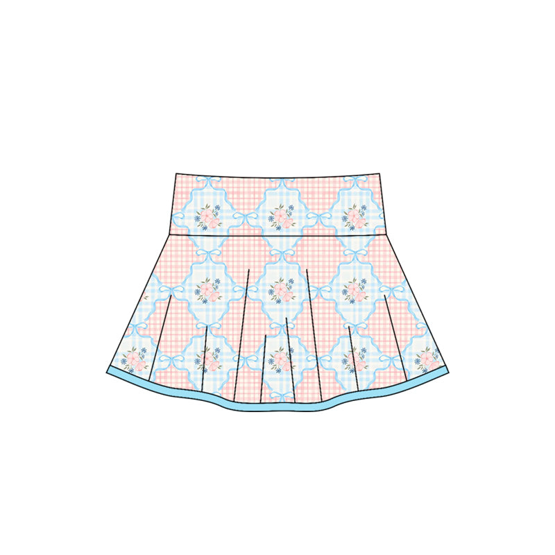 (Pre-order)GLK0101 Small Flowers Plaid Print Girls Summer Bottom Yoga Skirts