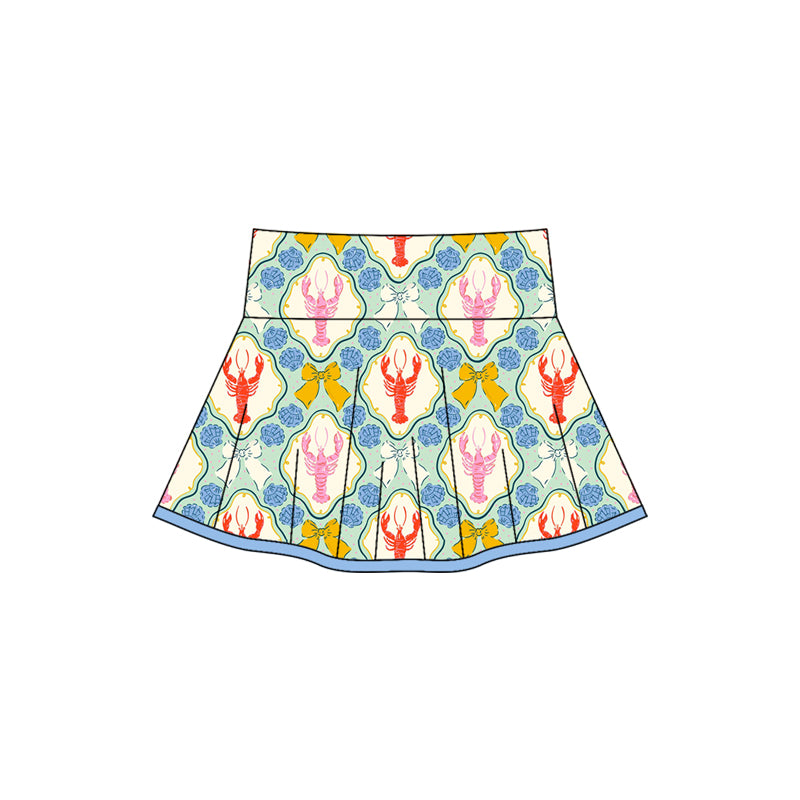 (Pre-order)GLK0102 Crayfish Bows Shell Print Girls Summer Bottom Yoga Skirts