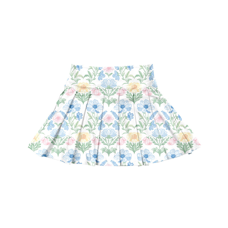 (Pre-order)GLK0110 Blue Flowers Girls Summer Bottom Yoga Skirts