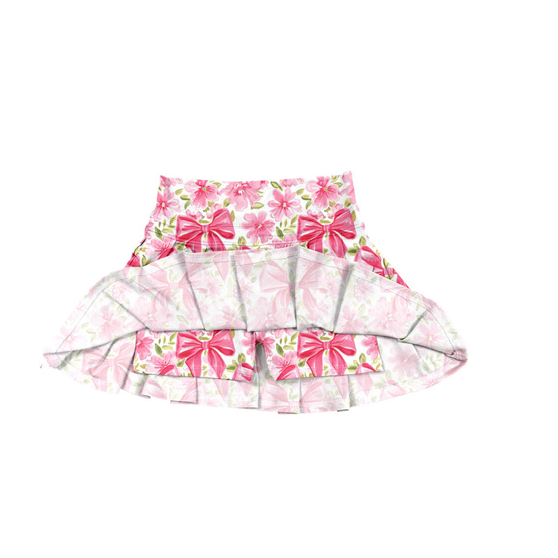 (Pre-order)GLK0121 Pink Bows Flowers Girls Summer Bottom Yoga Skirts