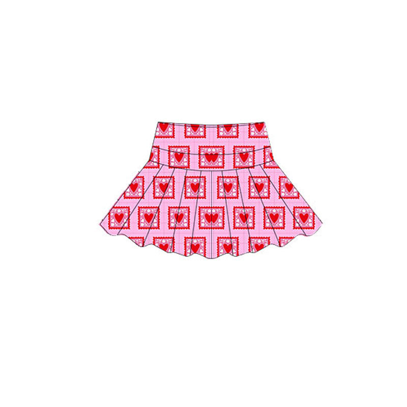 (Pre-order)GLK0155 Pink Heart Plaid Print Girls Valentine's Day Bottom Yoga Skirts