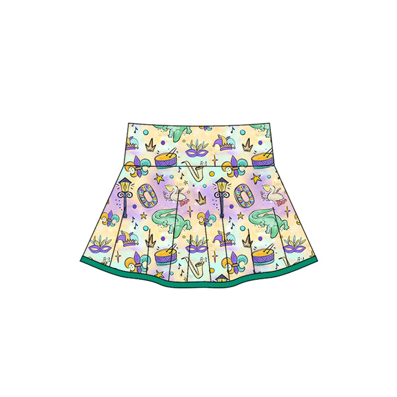 (Pre-order)GLK0163 Mask Hat Anchor Crocodile Print Girls Mardi Gras Bottom Yoga Skirts
