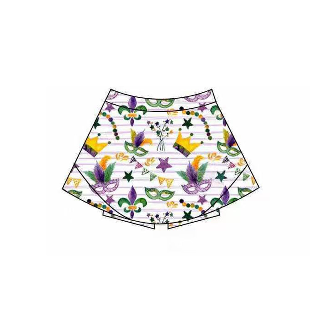 (Pre-order)GLK0167 Anchor Mask Stars Print Girls Mardi Gras Bottom Yoga Skirts