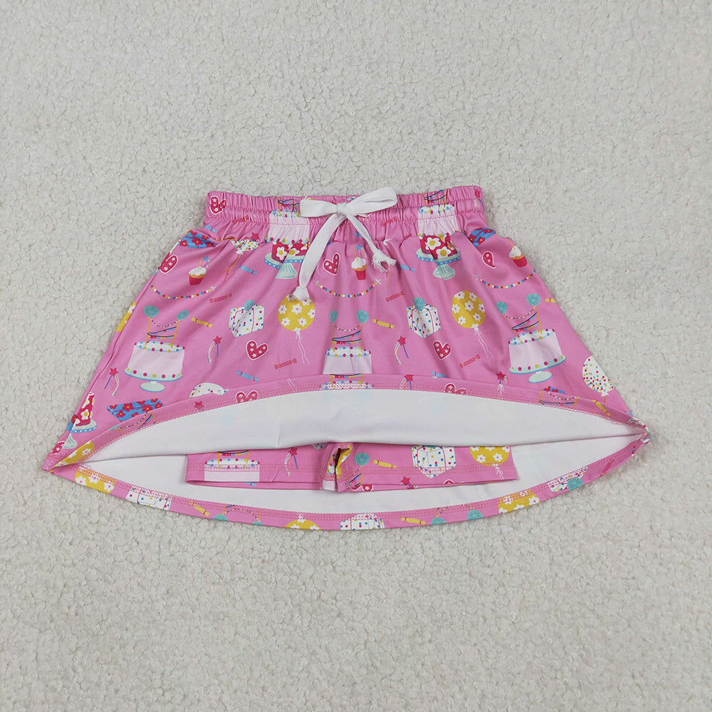 GLK0170 Cake Flowers Print Girls Happy Birthday Bottom Yoga Skirts