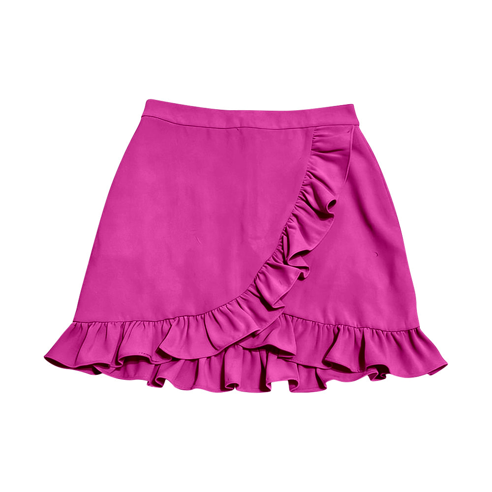(Pre-order)GLK0223 Hot Pink Color Ruffle Girls Summer Bottom Yoga Skirts