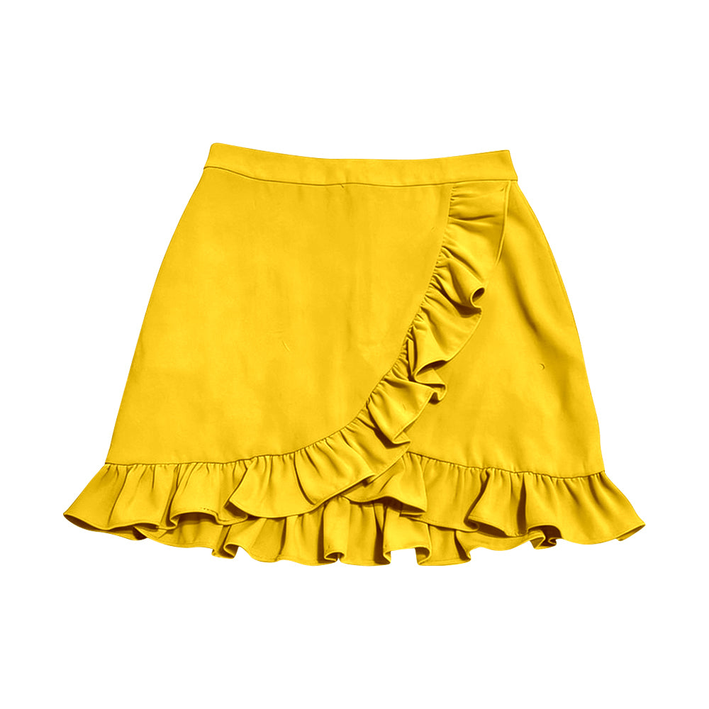 (Pre-order)GLK0228 Yellow Color Ruffle Girls Summer Bottom Yoga Skirts