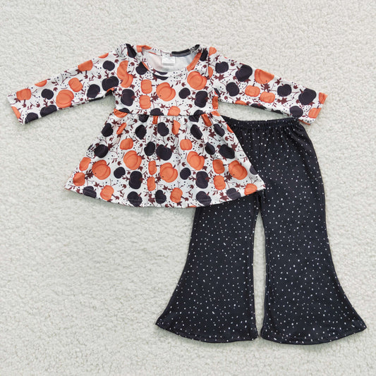 GLP0430 Fall pimpkin tunic top black bell pants girls clothes set