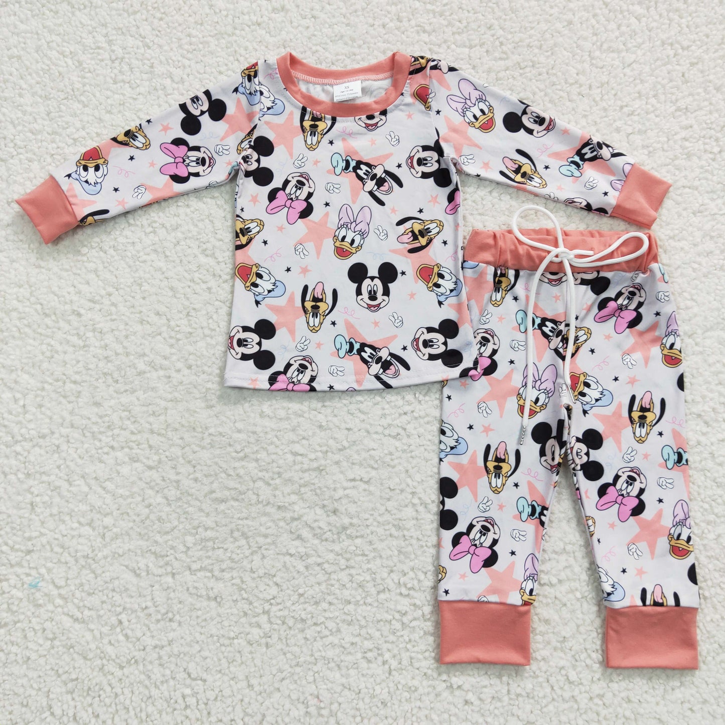 GLP0434 Girls long sleeve pink cartoon animals print pajamas