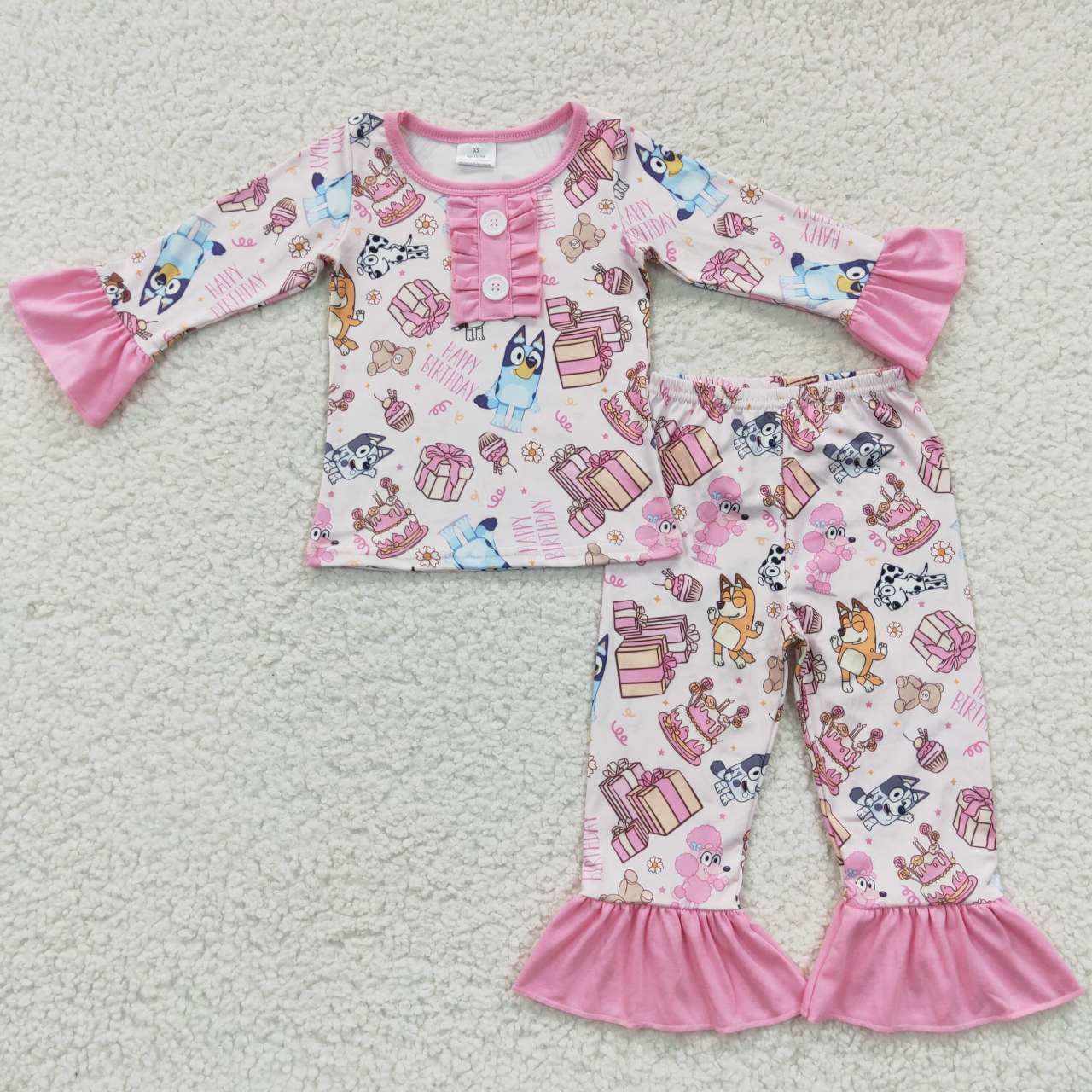 (Promotion)GLP0454 Girls blue cartoon dog pajamas clothes set