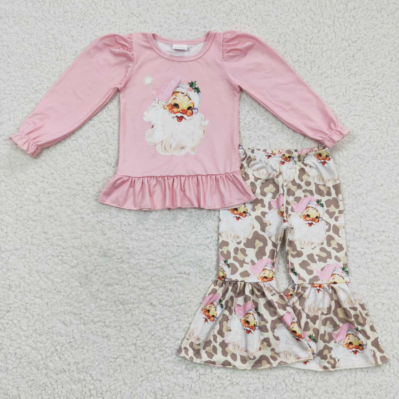 USA-Shop GLP0455 Girls pink santa top leopard bell pants Christmas clothes
