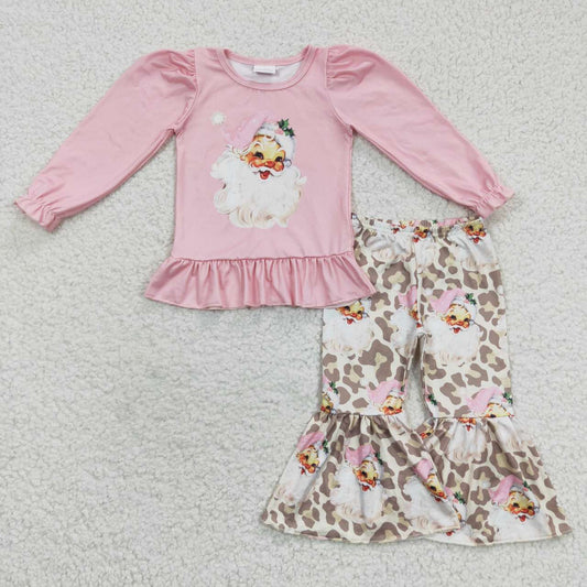 USA-Shop GLP0455 Girls pink santa top leopard bell pants Christmas clothes