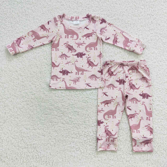 GLP0482 Girls pink dinosaur Christmas pajamas