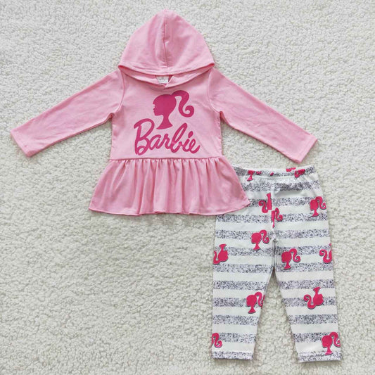 GLP0485 Pink BA long sleeve hoodie cotton top legging pants girls fall outfits