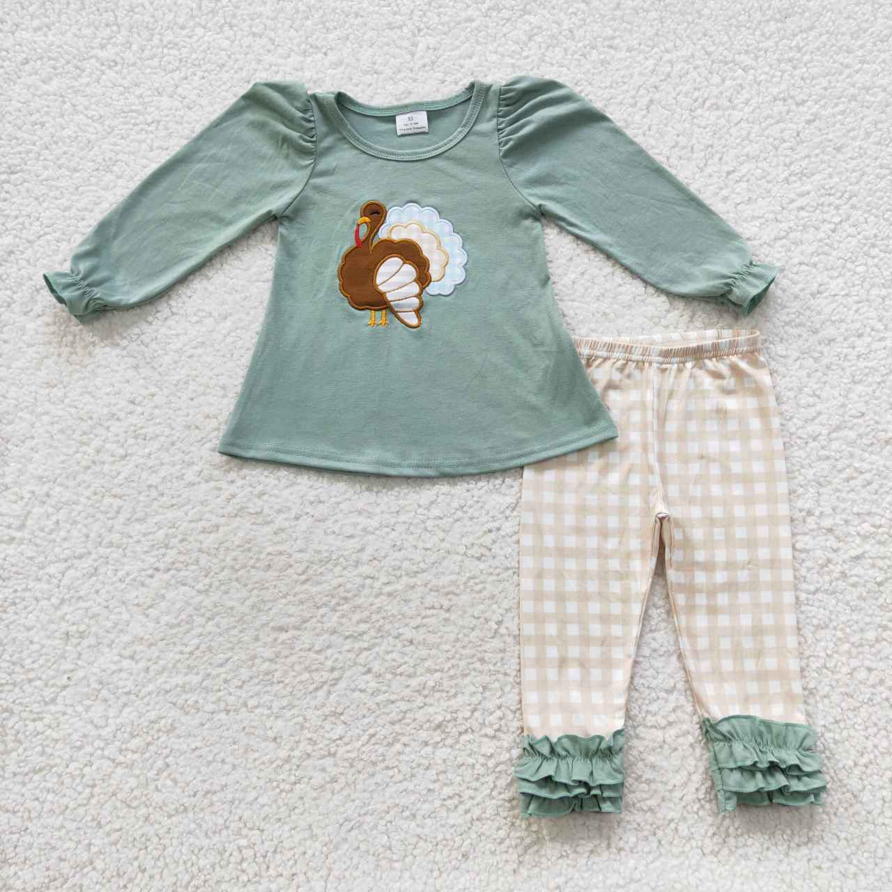 GLP0534 Turkey embroidery print girls Thanksgiving clothes set